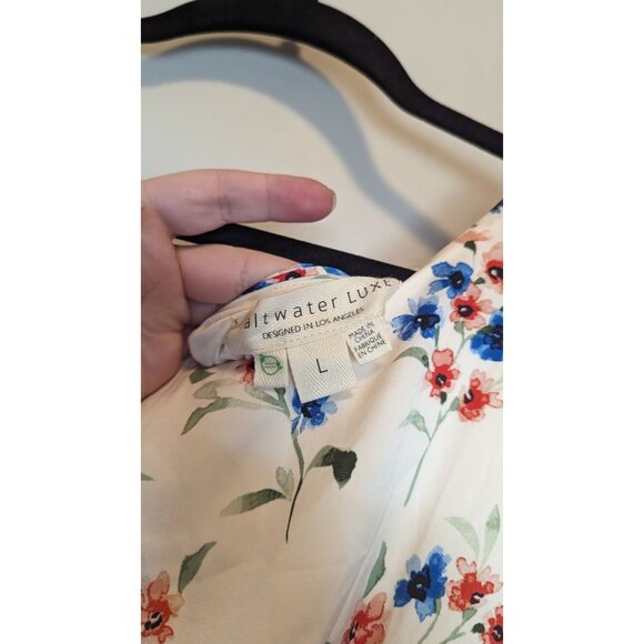 Saltwater Luxe Floral Print Smocked Waist Mini Dress With Tie Sleeves & Back L - Picture 5 of 5